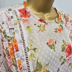 Sheer Swiss Dot Floral Blouse Med Cottage Fairy Dainty Romantic Poetic Ruffled